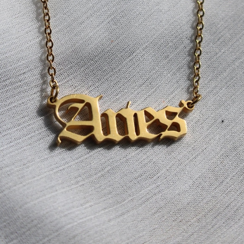 Gold Stainless Steel Aries Zodiac Sign Chain Necklace